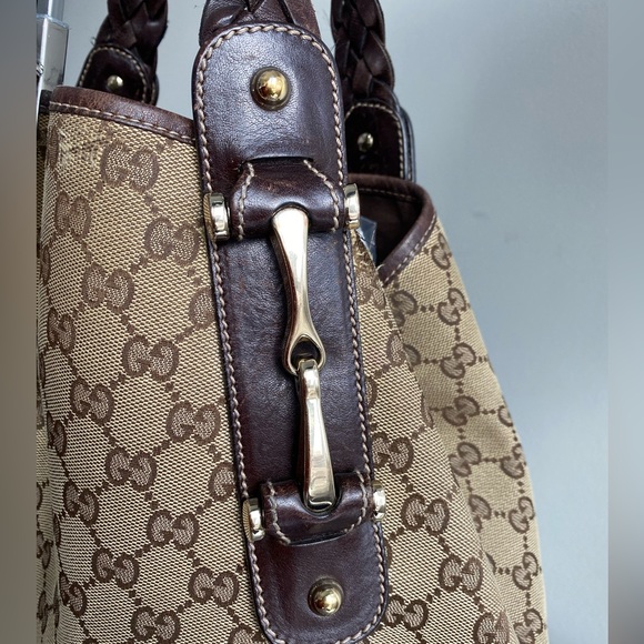 GUCCI Authentic Canvas Pelham Tote Bag Braided Leather Straps Horsebit Accents** - Picture 3 of 15